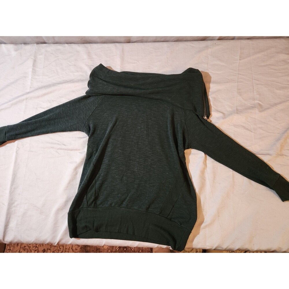 Laila Jayde Knit Zip Women’s Cowl Neck Sweater Tunic Green Petite Small